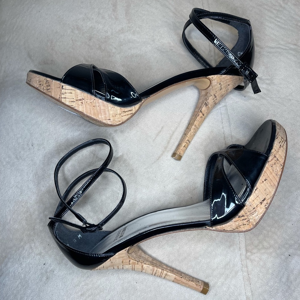 Stuart Weitzman black cork sandal size 8